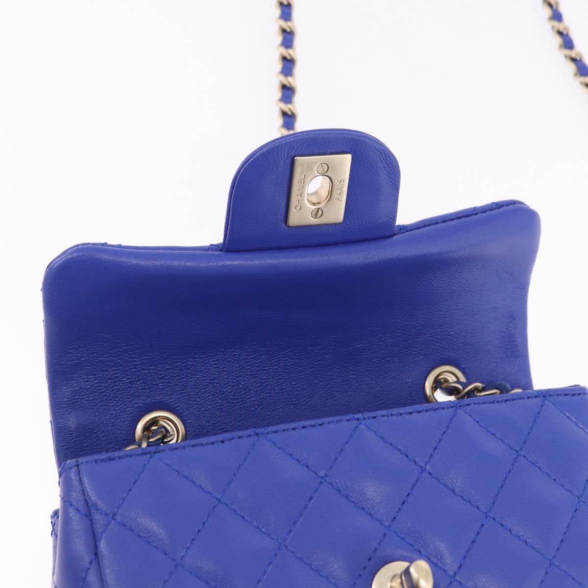 CHANEL Mini Matelasse 17 Chain Shoulder Bag Lamb Skin Blue Gold CC Auth 192080M