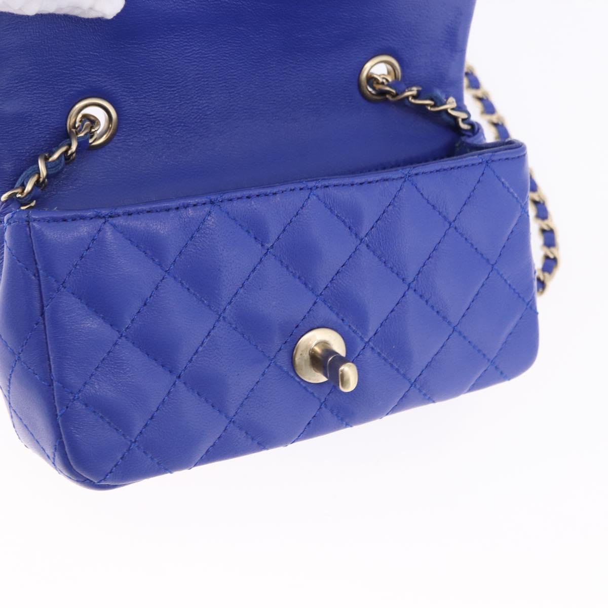 CHANEL Mini Matelasse 17 Chain Shoulder Bag Lamb Skin Blue Gold CC Auth 192080M