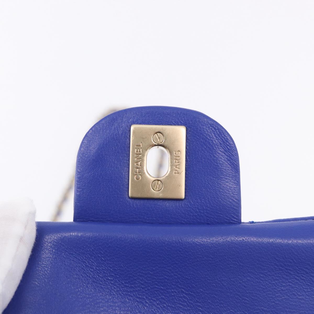 CHANEL Mini Matelasse 17 Chain Shoulder Bag Lamb Skin Blue Gold CC Auth 192080M