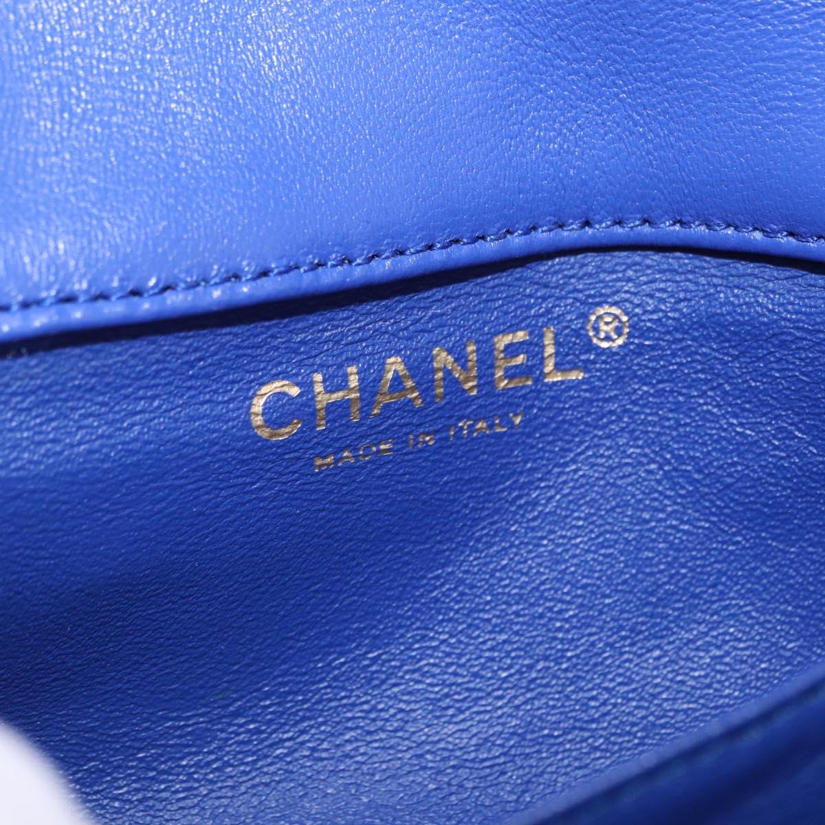 CHANEL Mini Matelasse 17 Chain Shoulder Bag Lamb Skin Blue Gold CC Auth 192080M