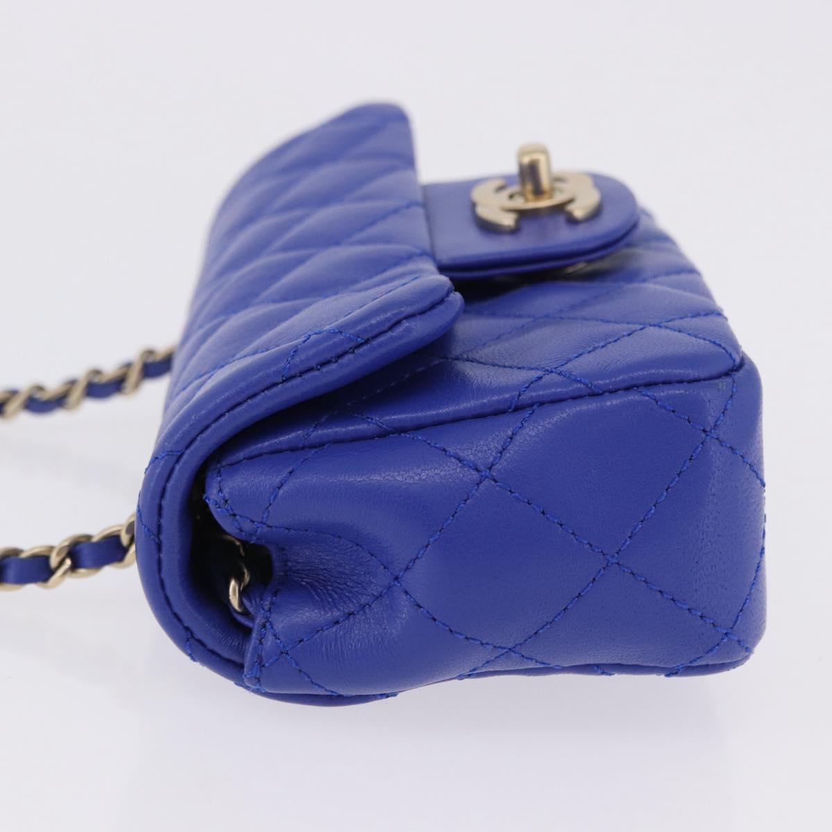 CHANEL Mini Matelasse 17 Chain Shoulder Bag Lamb Skin Blue Gold CC Auth 192080M