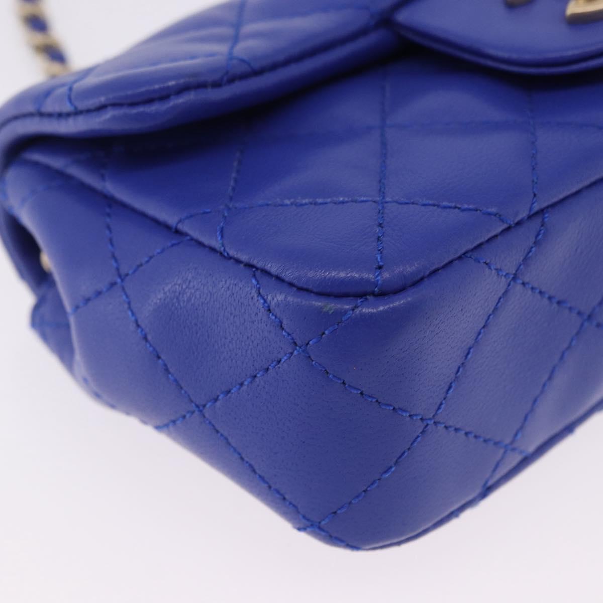 CHANEL Mini Matelasse 17 Chain Shoulder Bag Lamb Skin Blue Gold CC Auth 192080M
