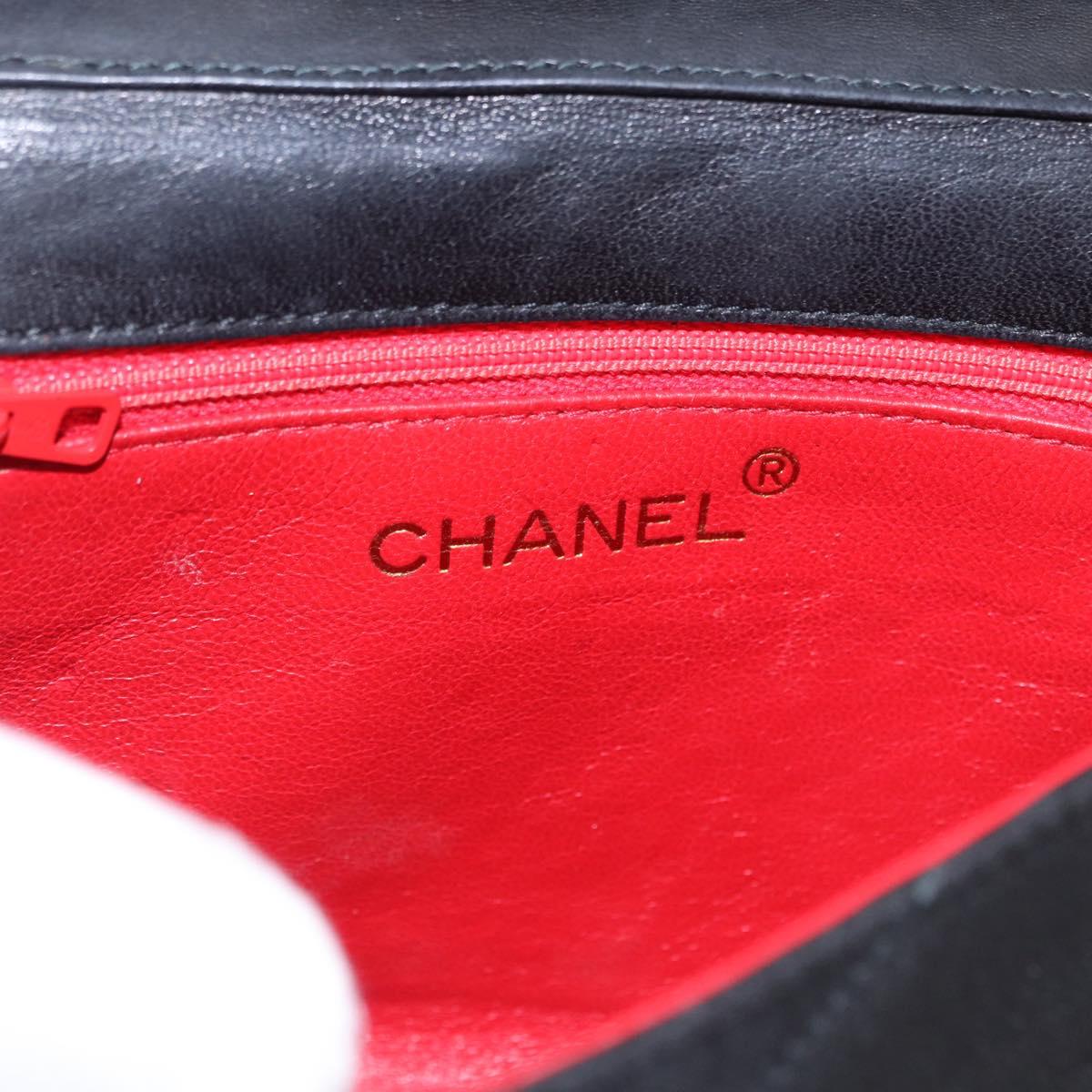 CHANEL Matelasse Chain Shoulder Bag Satin Black Gold CC Auth 192082V