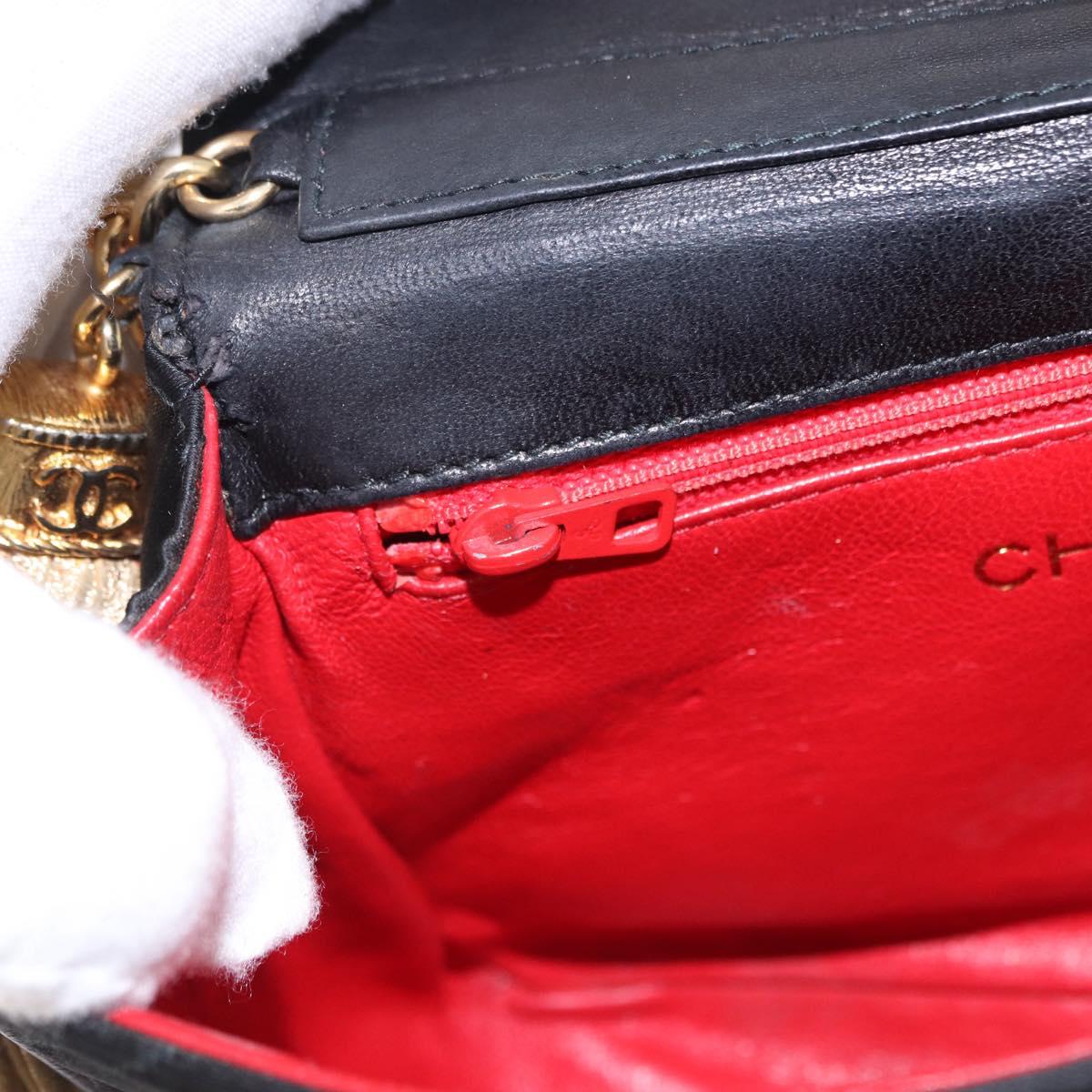 CHANEL Matelasse Chain Shoulder Bag Satin Black Gold CC Auth 192082V