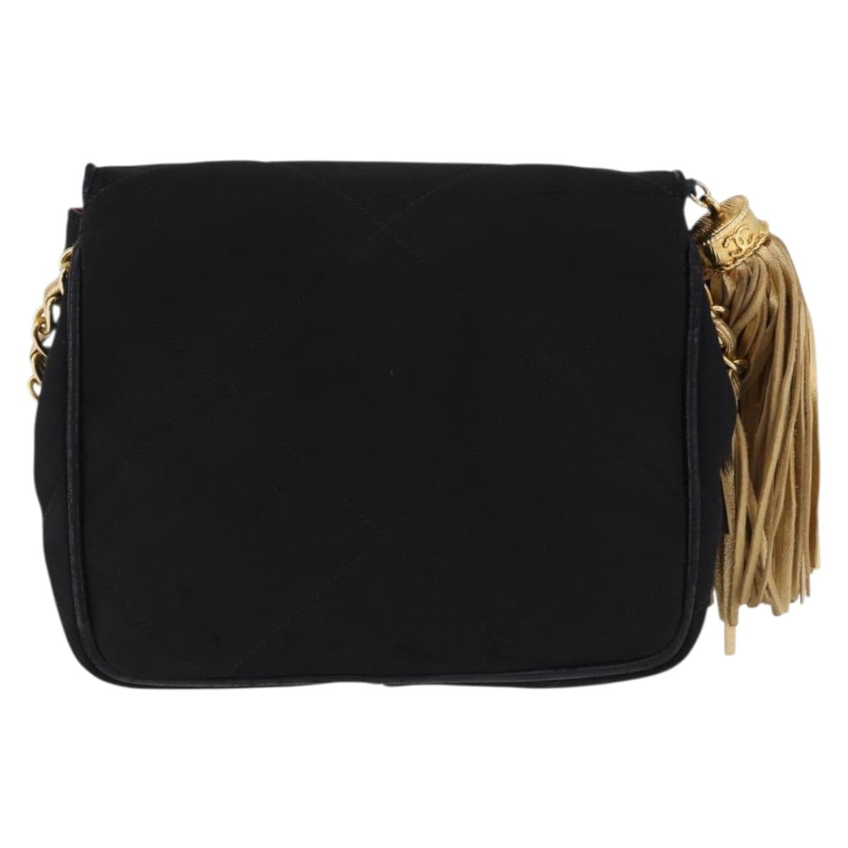 CHANEL Matelasse Chain Shoulder Bag Satin Black Gold CC Auth 192082V