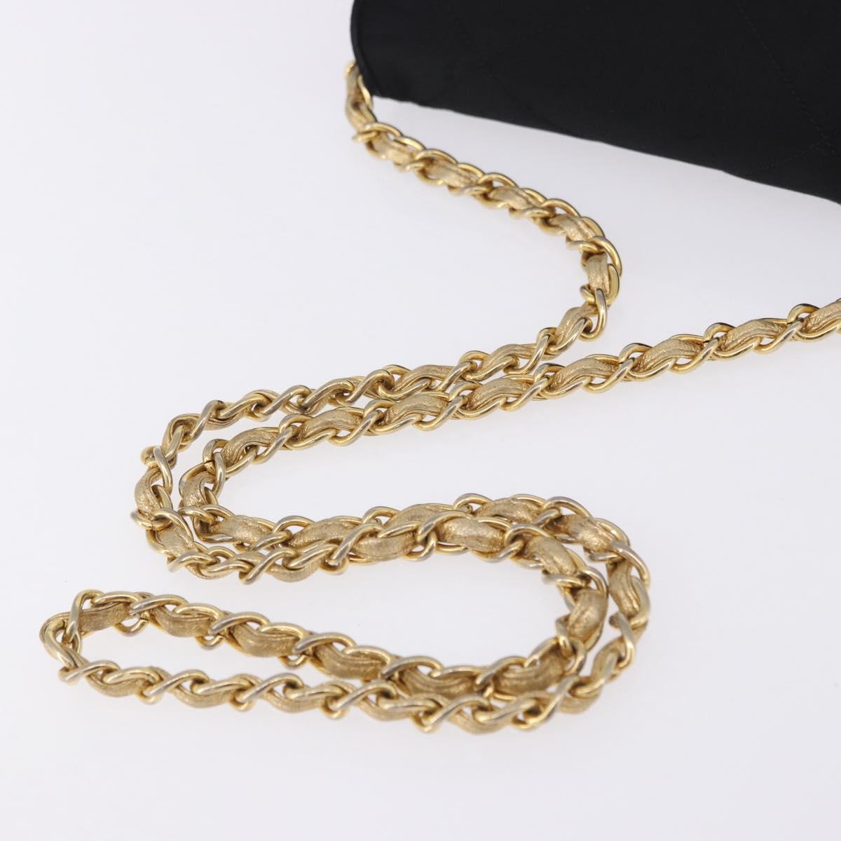 CHANEL Matelasse Chain Shoulder Bag Satin Black Gold CC Auth 192082V