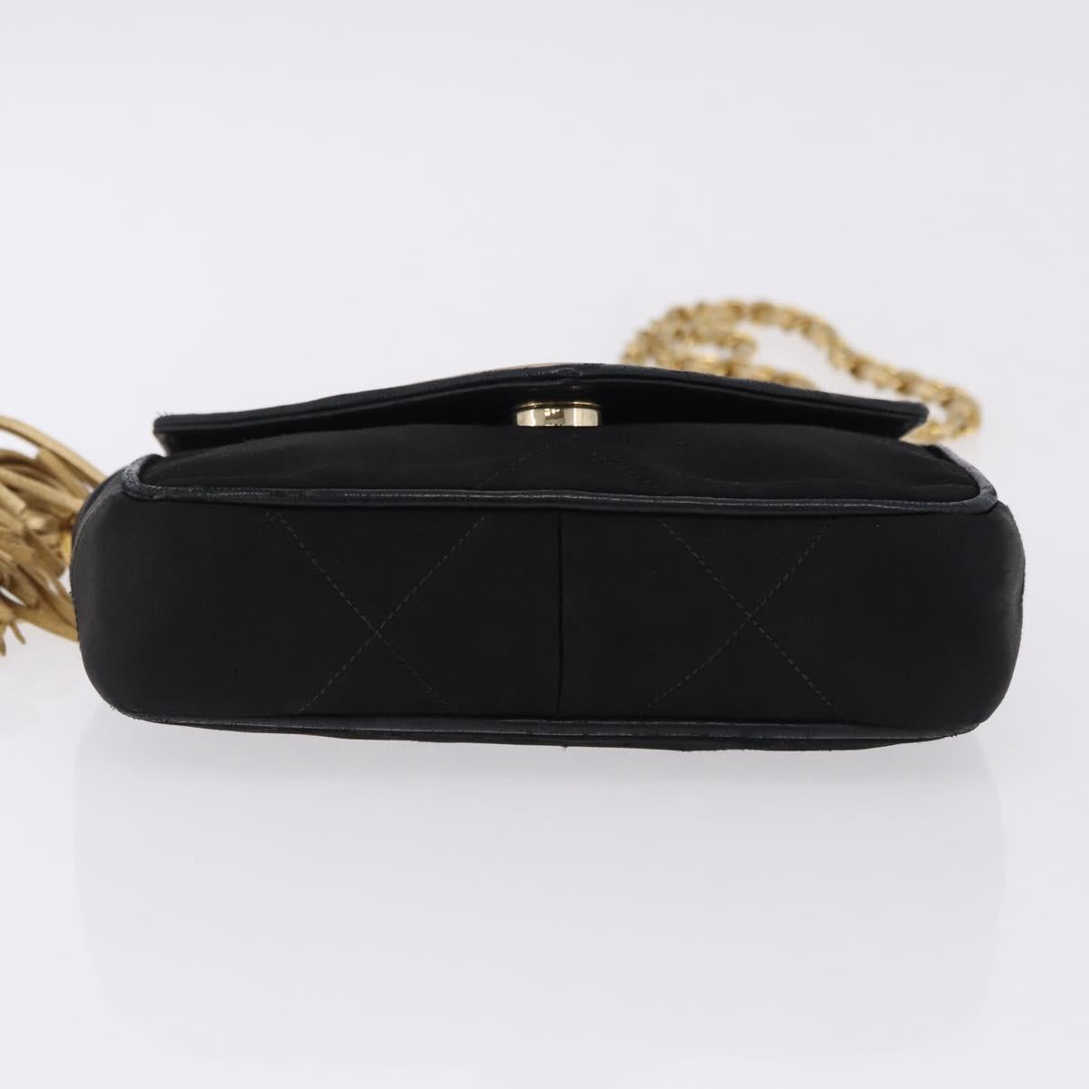 CHANEL Matelasse Chain Shoulder Bag Satin Black Gold CC Auth 192082V