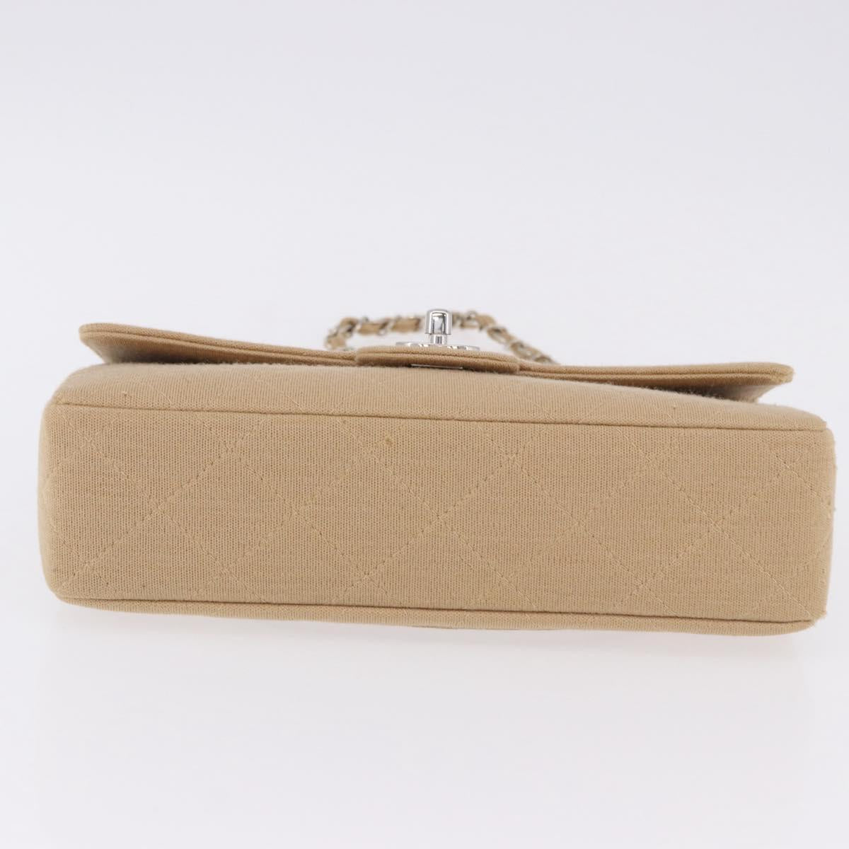 CHANEL Matelasse 25 Chain Shoulder Bag Cotton Beige Silver CC Auth 192083A