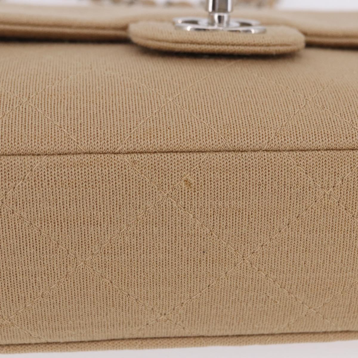 CHANEL Matelasse 25 Chain Shoulder Bag Cotton Beige Silver CC Auth 192083A