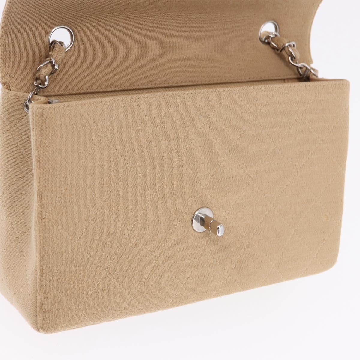 CHANEL Matelasse 25 Chain Shoulder Bag Cotton Beige Silver CC Auth 192083A