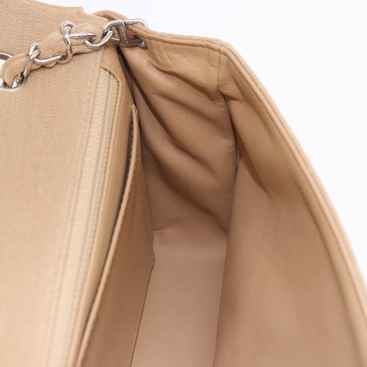 CHANEL Matelasse 25 Chain Shoulder Bag Cotton Beige Silver CC Auth 192083A