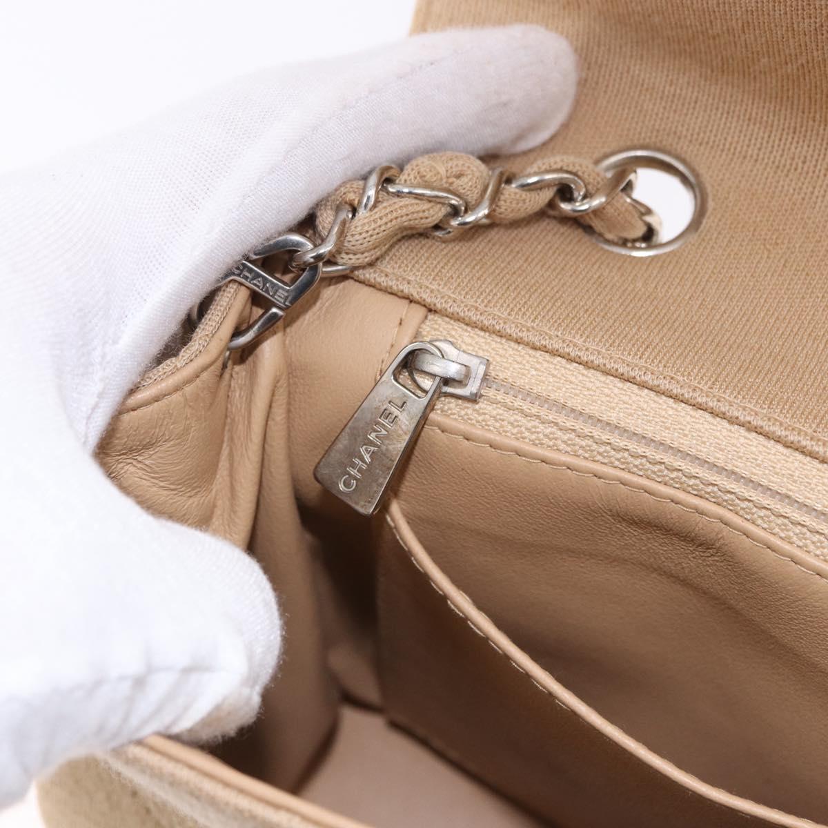 CHANEL Matelasse 25 Chain Shoulder Bag Cotton Beige Silver CC Auth 192083A