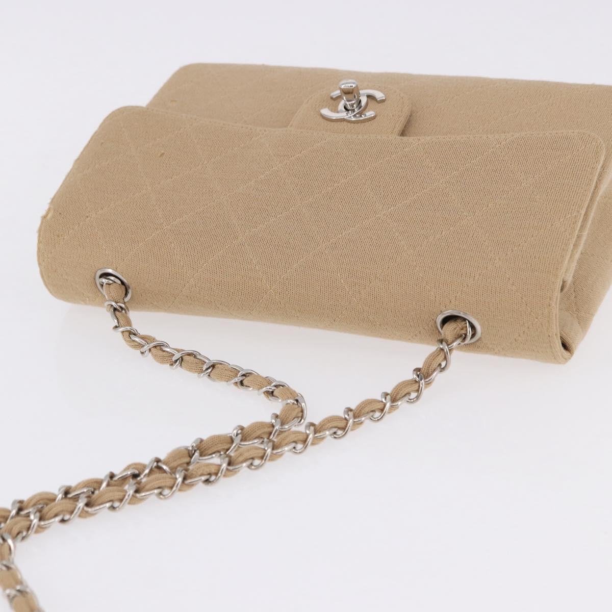 CHANEL Matelasse 25 Chain Shoulder Bag Cotton Beige Silver CC Auth 192083A