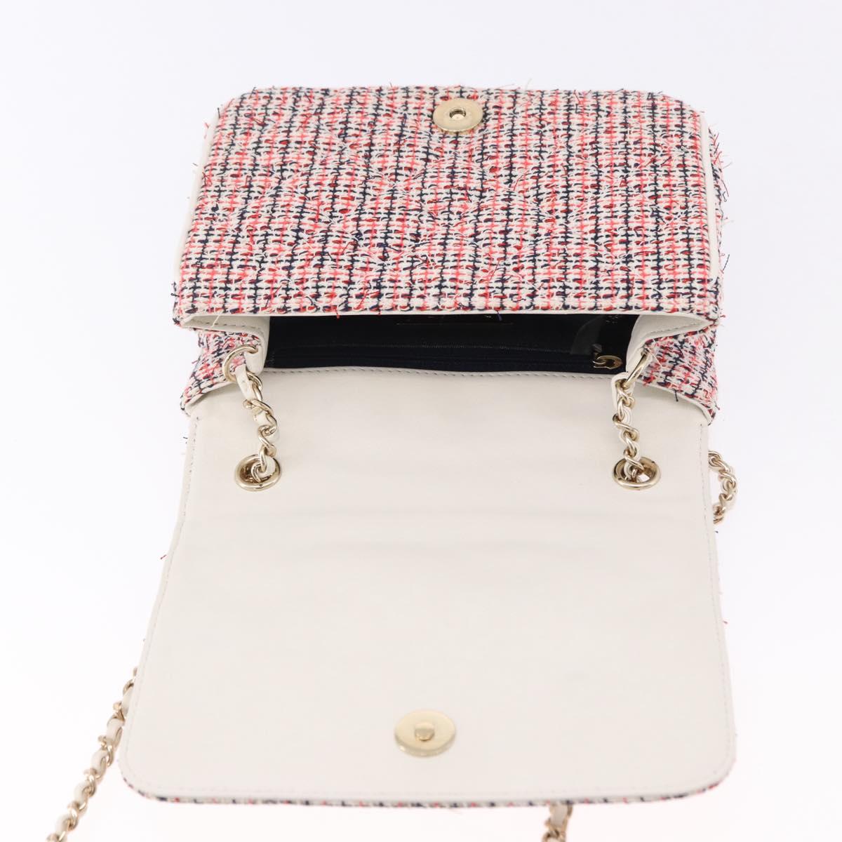 CHANEL Matelasse Chain Shoulder Bag Tweed Red Gold CC Auth 192084SAM