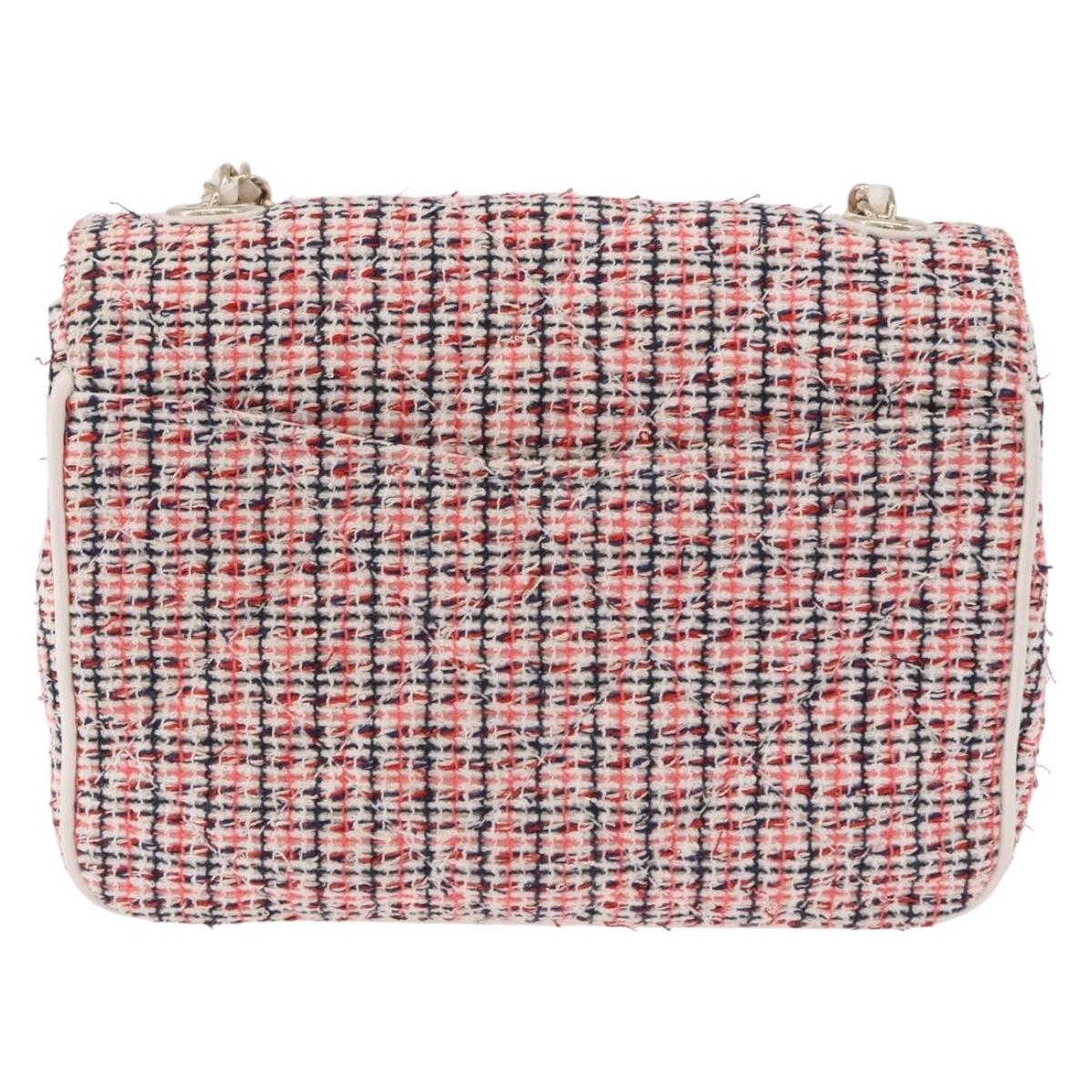 CHANEL Matelasse Chain Shoulder Bag Tweed Red Gold CC Auth 192084SAM