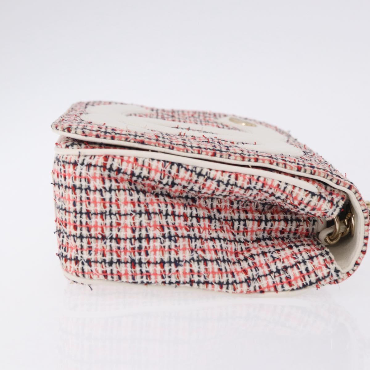 CHANEL Matelasse Chain Shoulder Bag Tweed Red Gold CC Auth 192084SAM