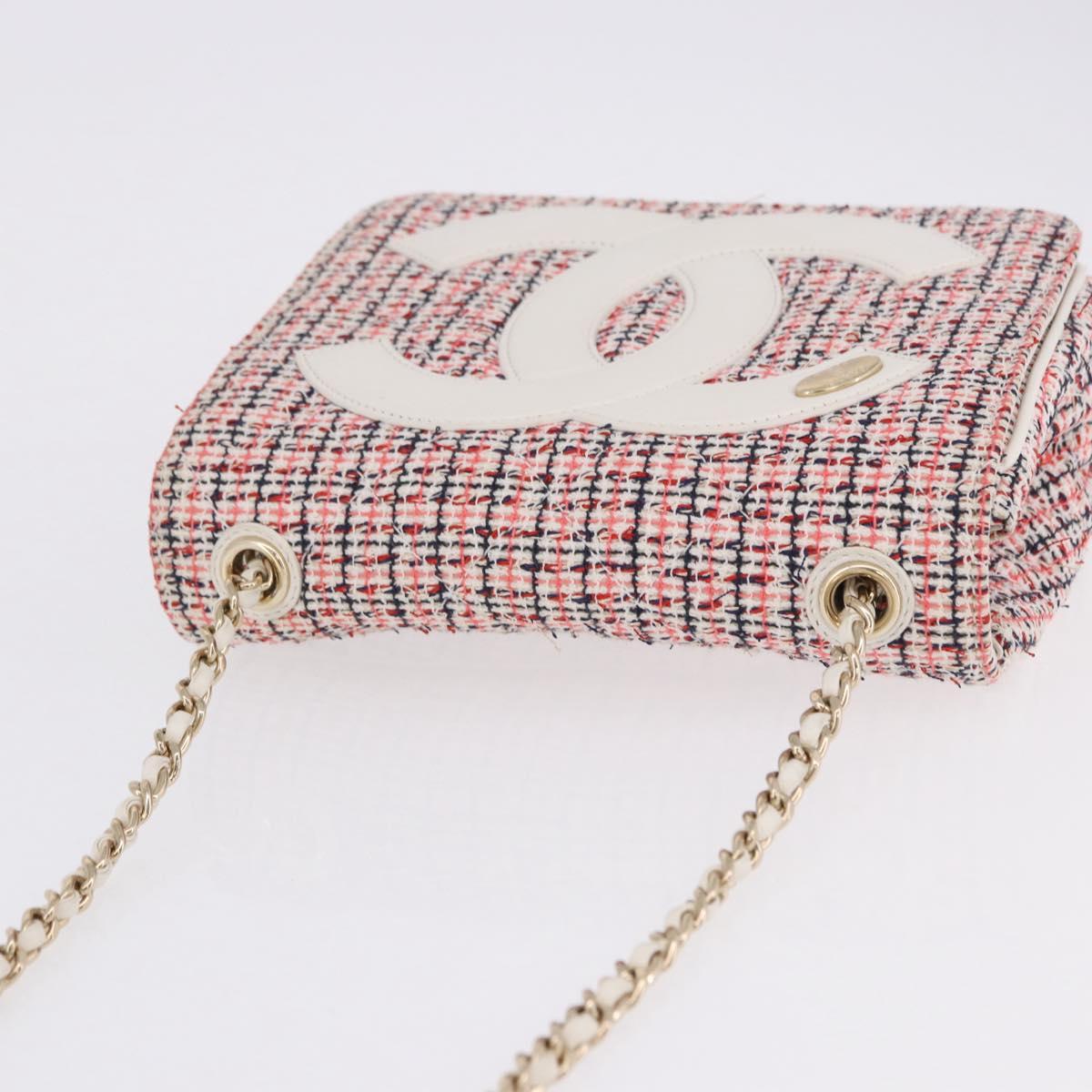CHANEL Matelasse Chain Shoulder Bag Tweed Red Gold CC Auth 192084SAM