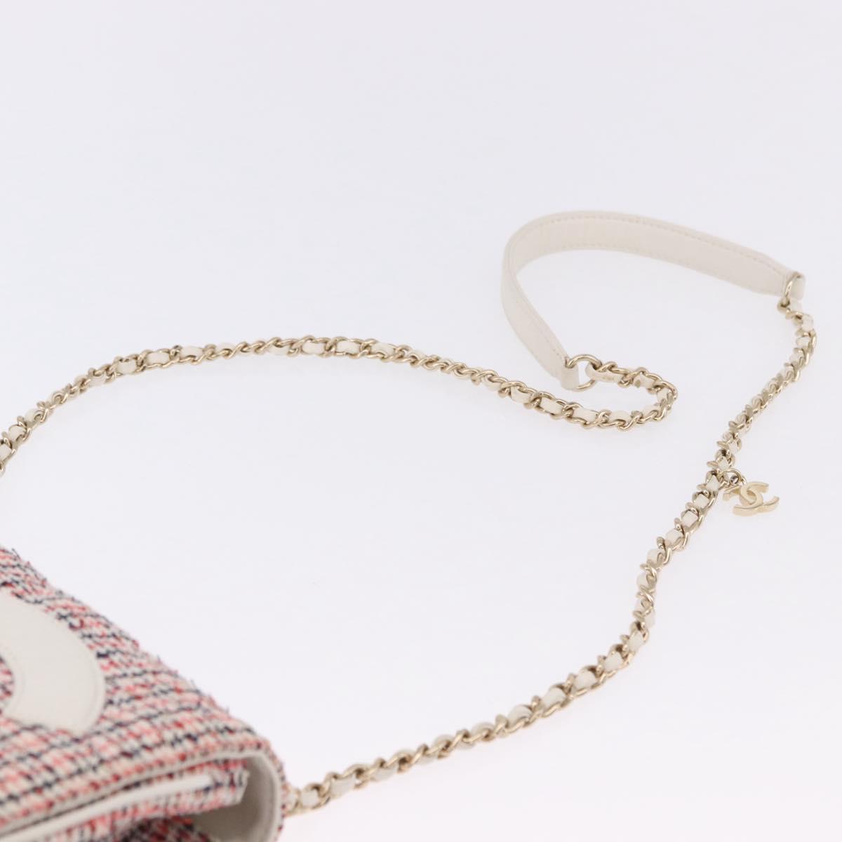 CHANEL Matelasse Chain Shoulder Bag Tweed Red Gold CC Auth 192084SAM