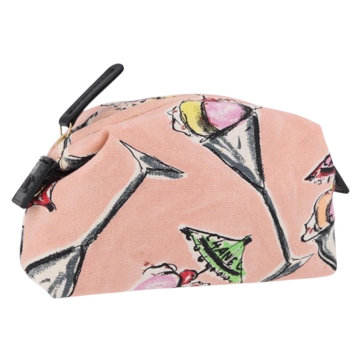 CHANEL Pouch Canvas Pink Gold CC Auth 192100A