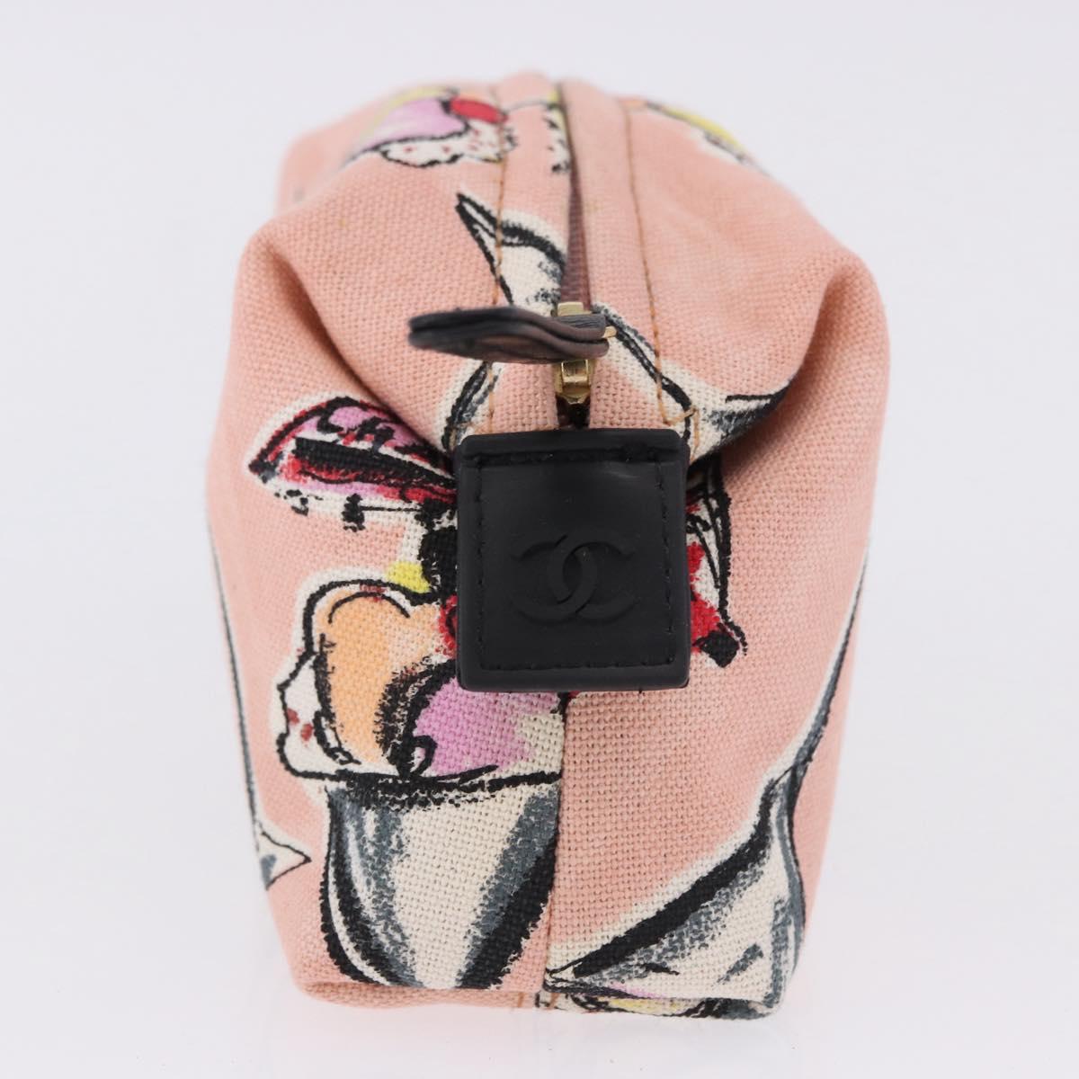 CHANEL Pouch Canvas Pink Gold CC Auth 192100A