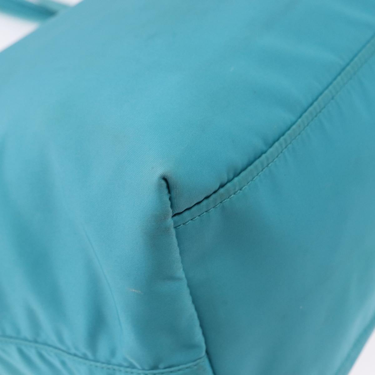 PRADA Tote Bag Nylon Turquoise Blue Gold Auth 192104A