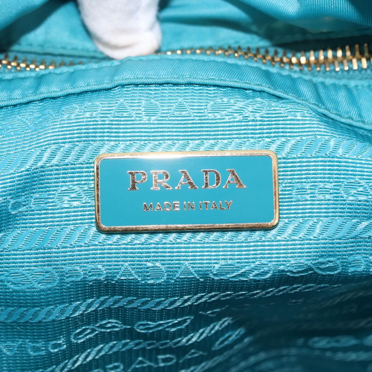 PRADA Tote Bag Nylon Turquoise Blue Gold Auth 192104A
