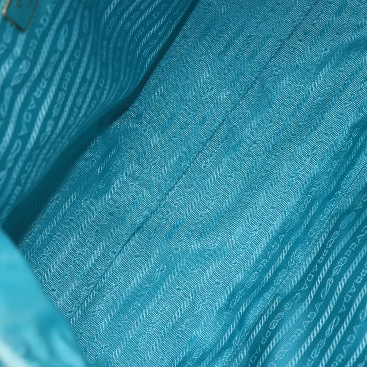 PRADA Tote Bag Nylon Turquoise Blue Gold Auth 192104A