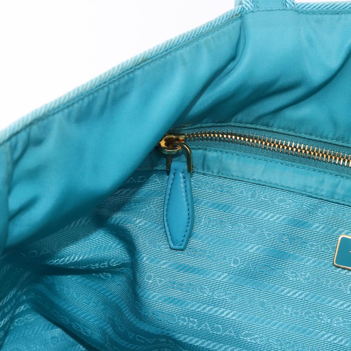 PRADA Tote Bag Nylon Turquoise Blue Gold Auth 192104A