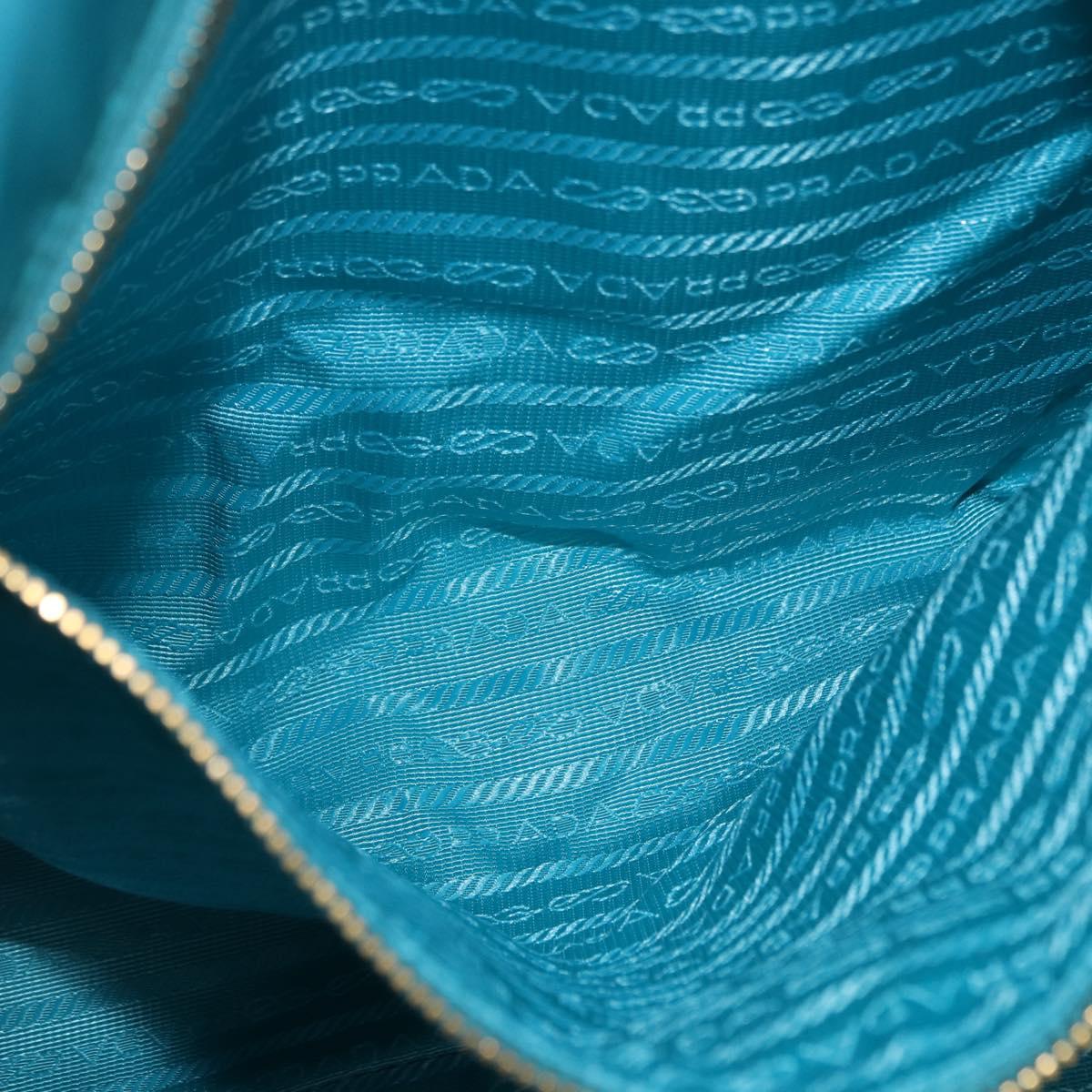 PRADA Tote Bag Nylon Turquoise Blue Gold Auth 192104A