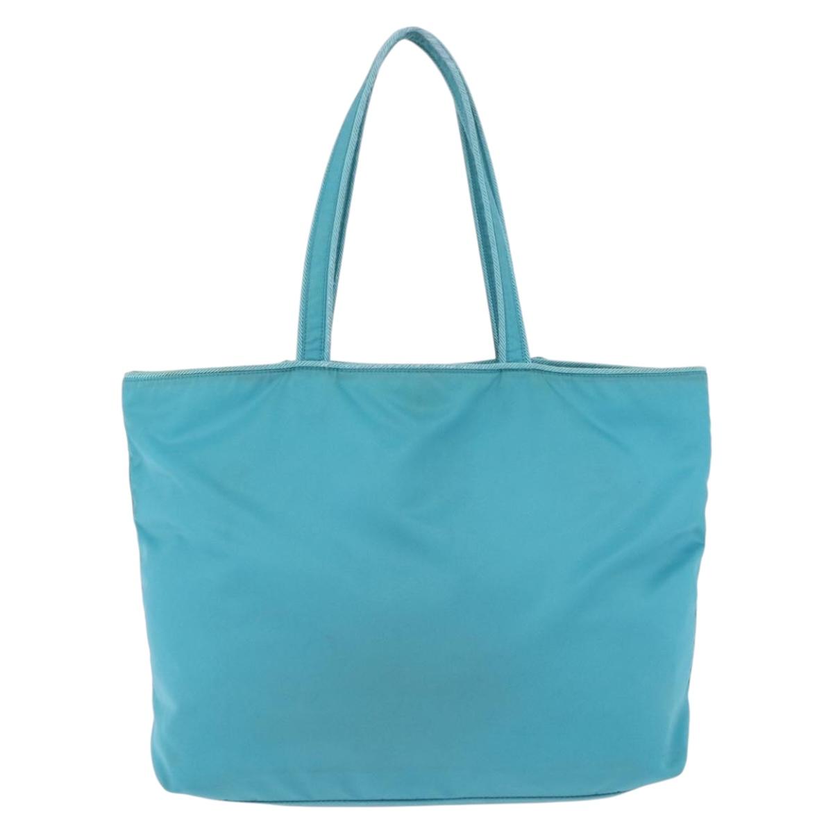 PRADA Tote Bag Nylon Turquoise Blue Gold Auth 192104A