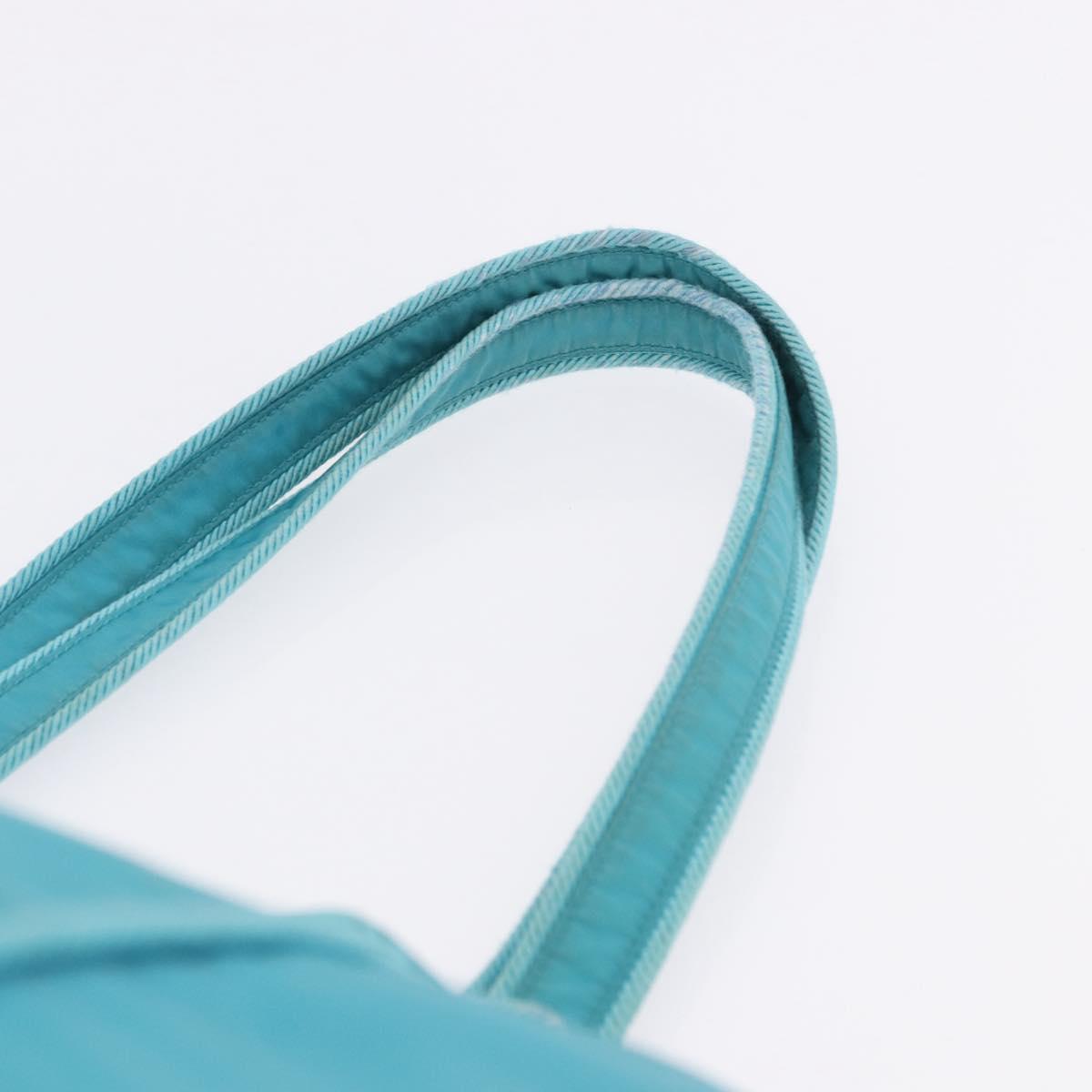 PRADA Tote Bag Nylon Turquoise Blue Gold Auth 192104A
