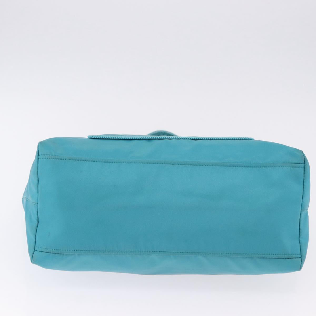 PRADA Tote Bag Nylon Turquoise Blue Gold Auth 192104A