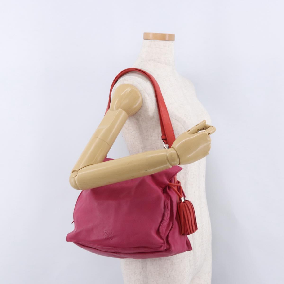 LOEWE Flamenco Shoulder Bag Leather Pink Silver Auth 192107A