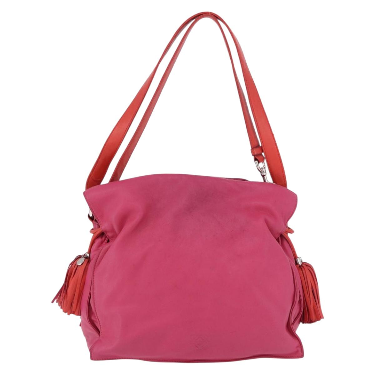 LOEWE Flamenco Shoulder Bag Leather Pink Silver Auth 192107A