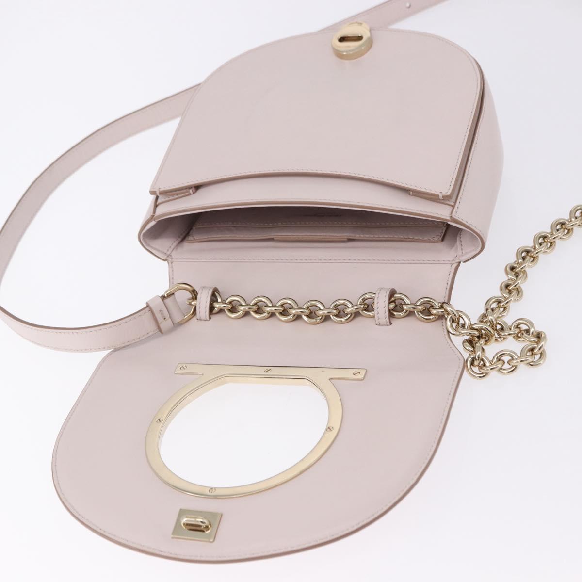 Salvatore Ferragamo Gancini Chain Shoulder Bag Leather Pink Gold Auth 192109V