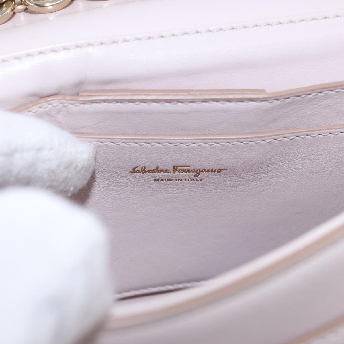 Salvatore Ferragamo Gancini Chain Shoulder Bag Leather Pink Gold Auth 192109V
