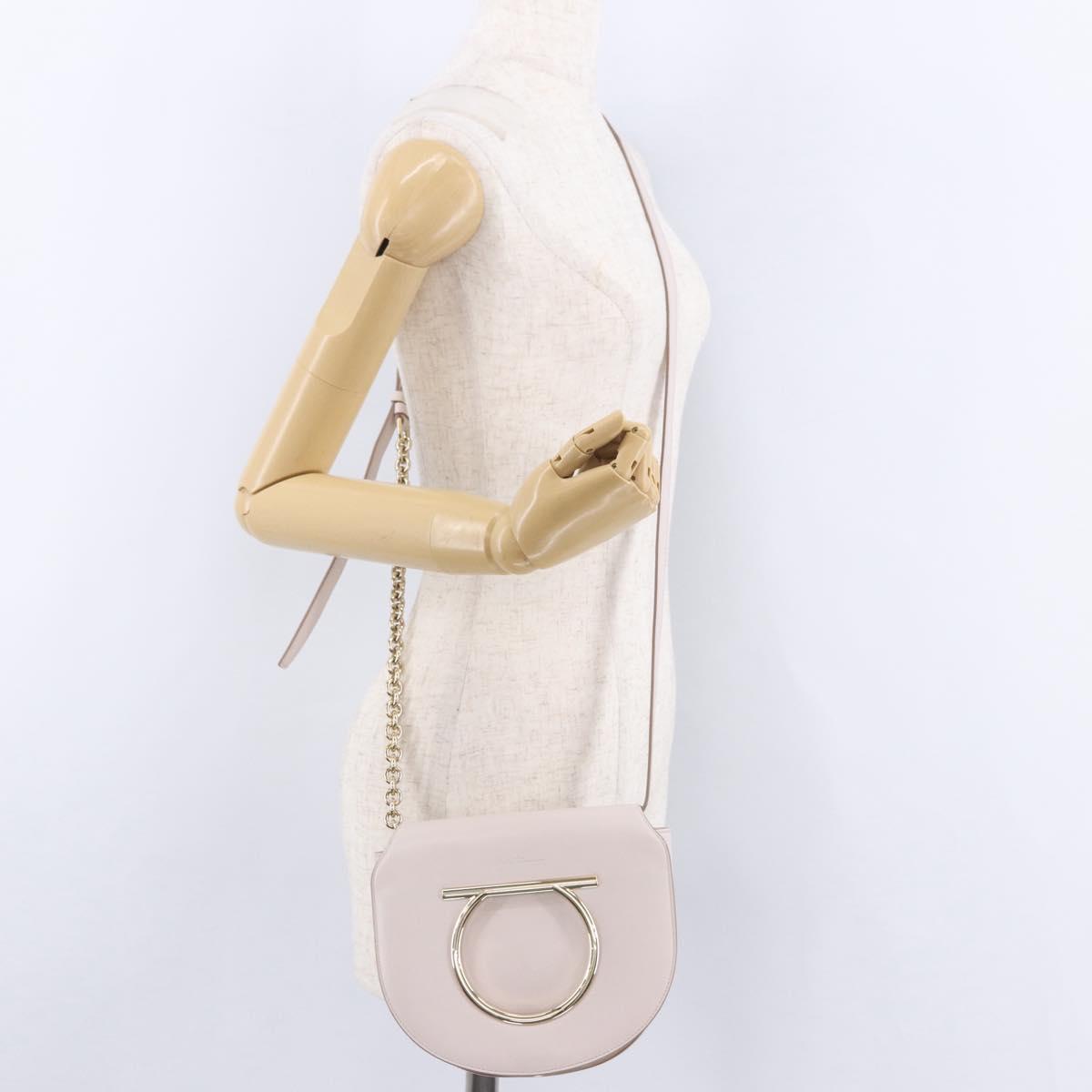 Salvatore Ferragamo Gancini Chain Shoulder Bag Leather Pink Gold Auth 192109V