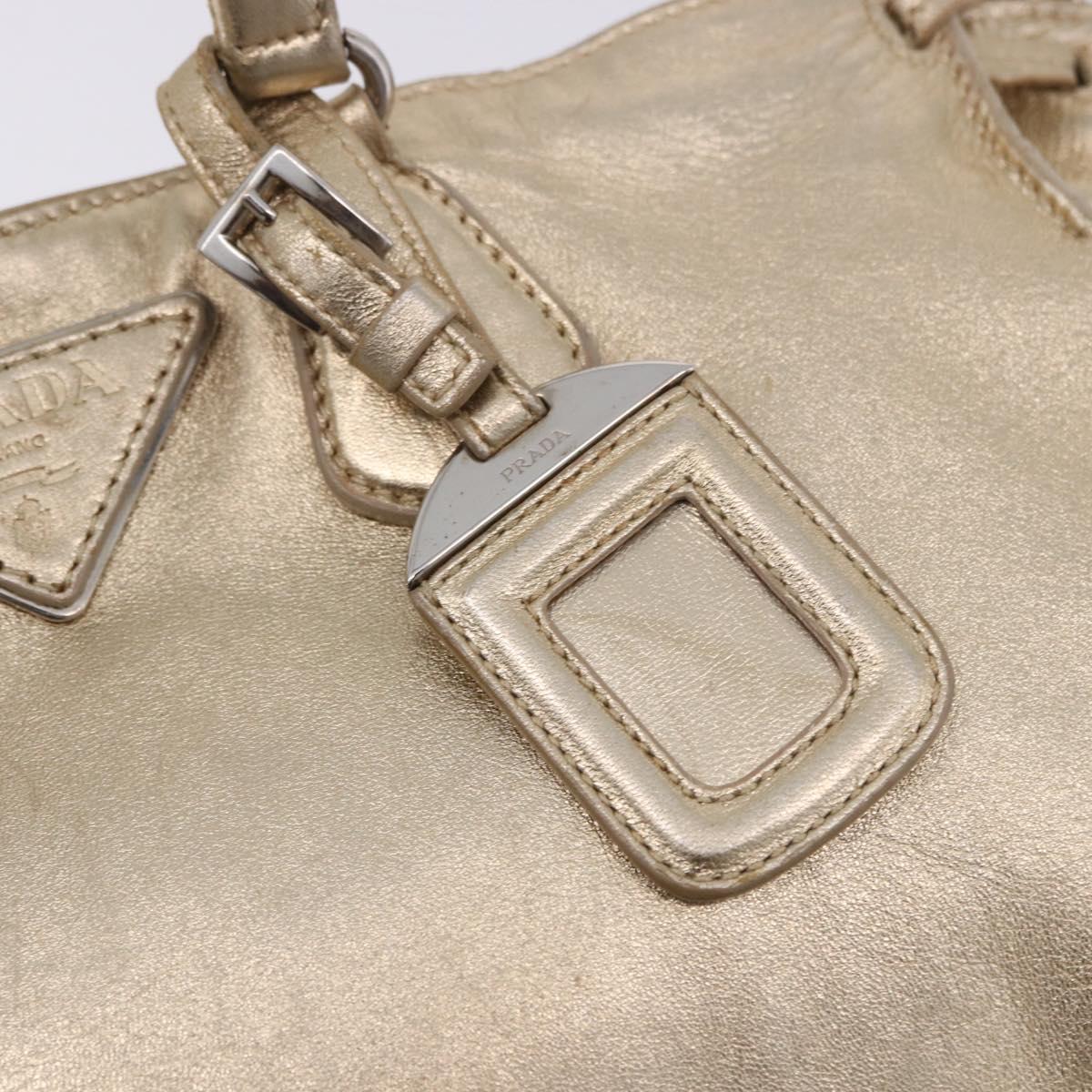 PRADA Hand Bag Leather 2way Silver Gold Auth 192120A