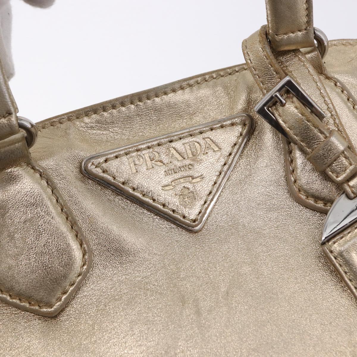 PRADA Hand Bag Leather 2way Silver Gold Auth 192120A