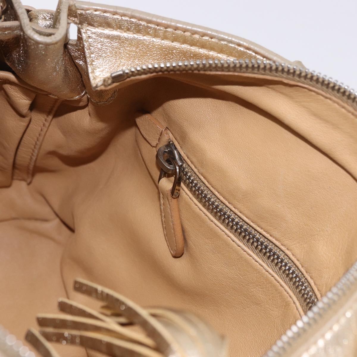 PRADA Hand Bag Leather 2way Silver Gold Auth 192120A