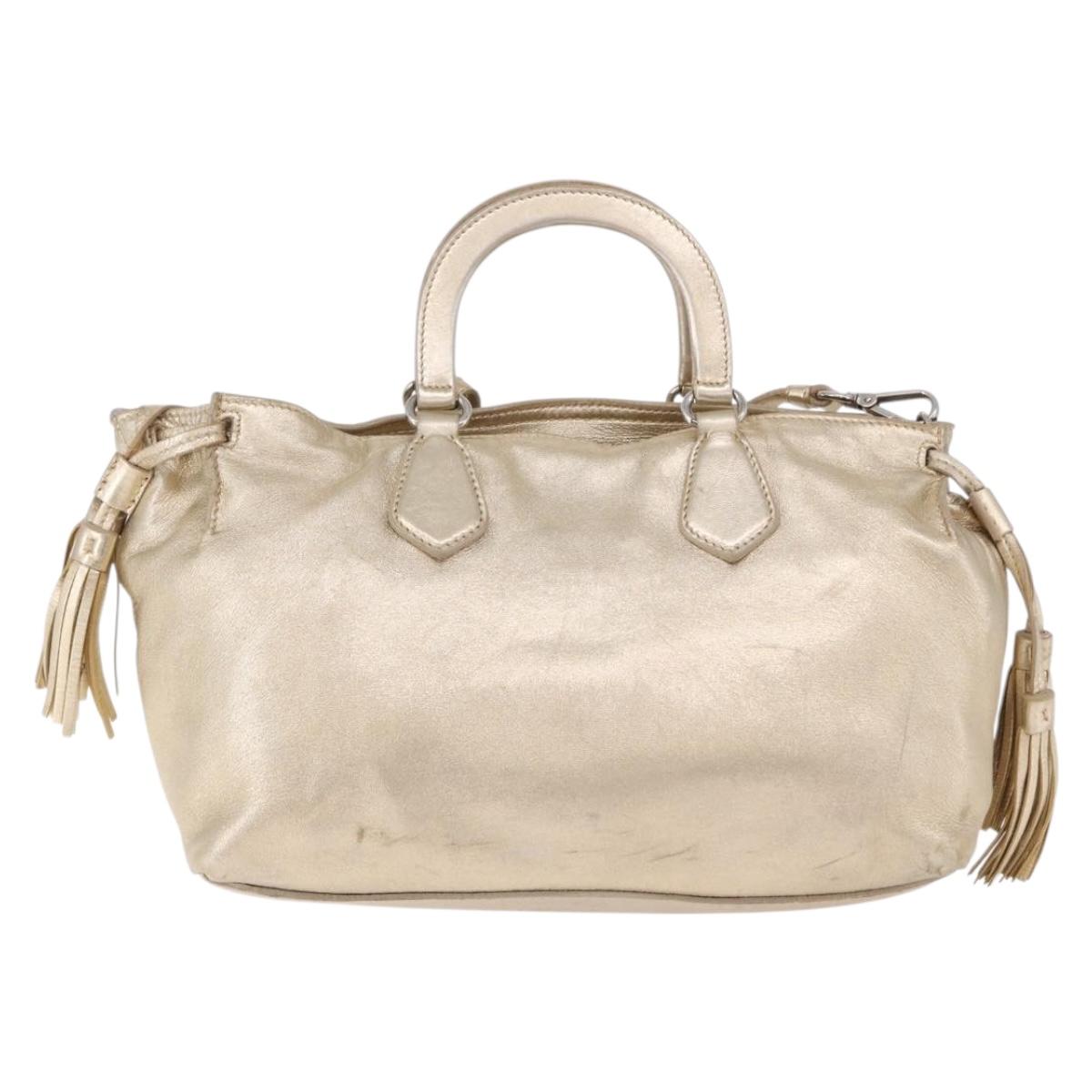 PRADA Hand Bag Leather 2way Silver Gold Auth 192120A
