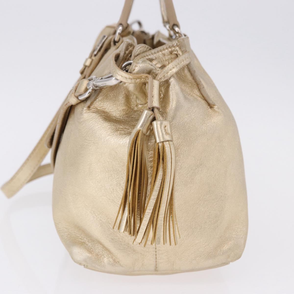 PRADA Hand Bag Leather 2way Silver Gold Auth 192120A