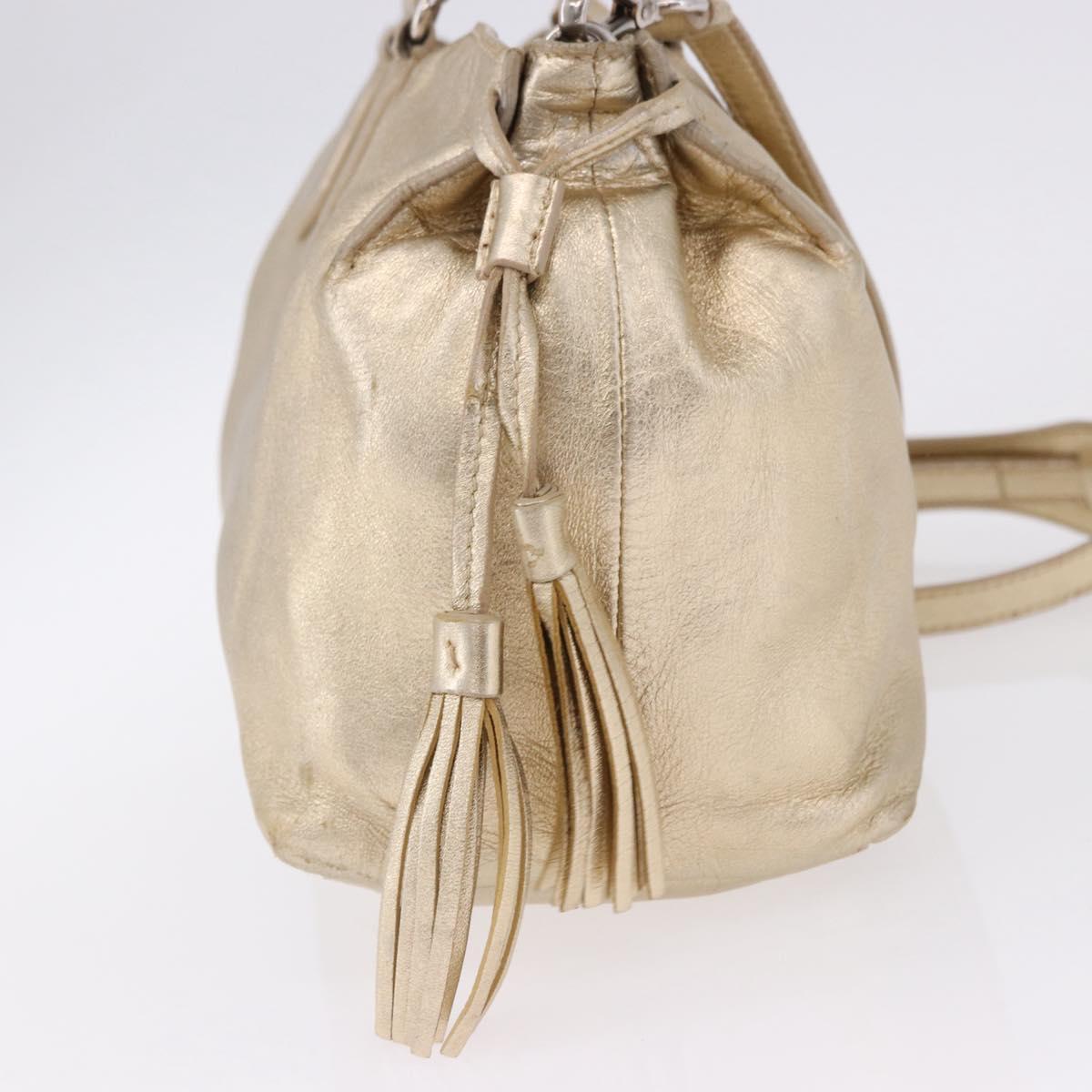 PRADA Hand Bag Leather 2way Silver Gold Auth 192120A