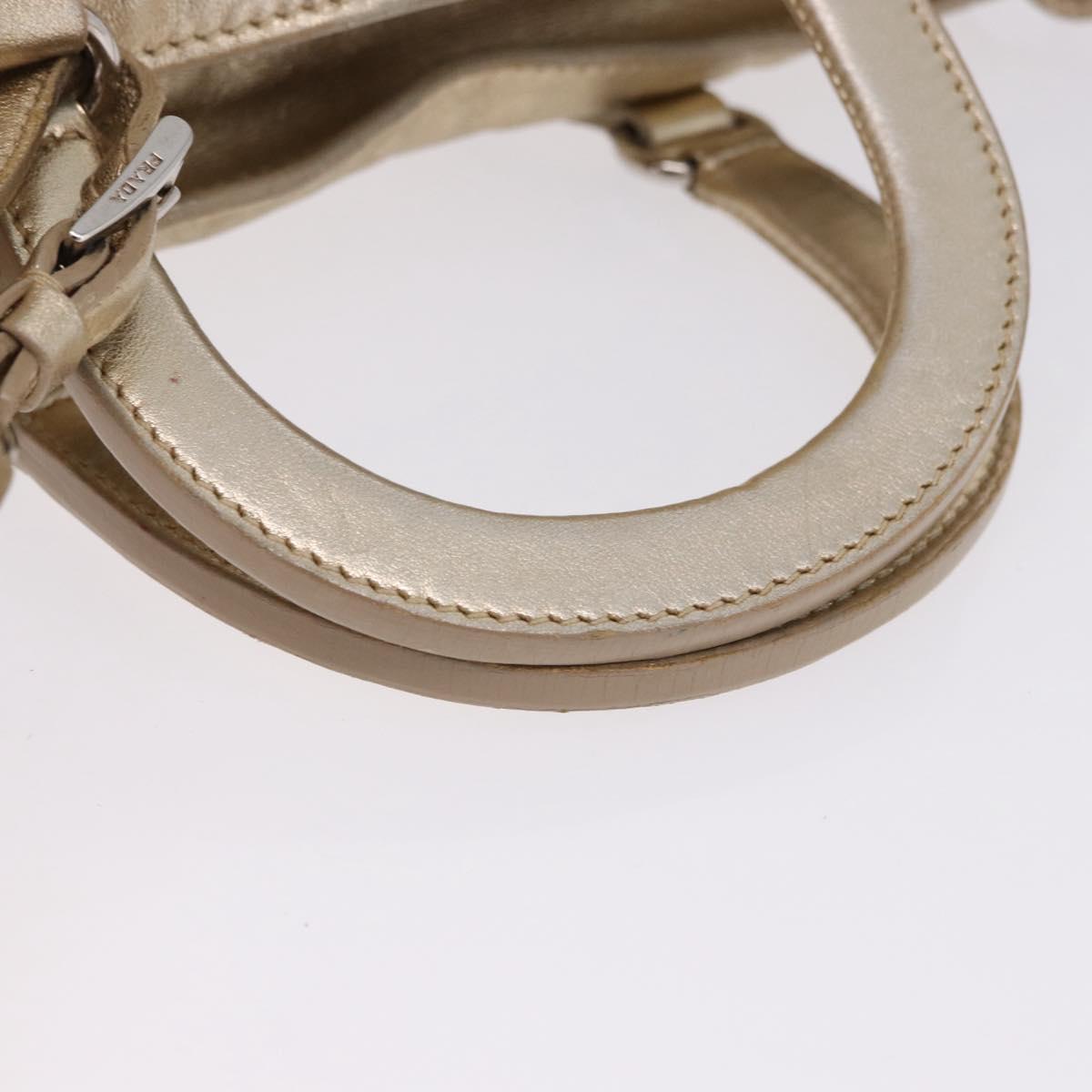 PRADA Hand Bag Leather 2way Silver Gold Auth 192120A