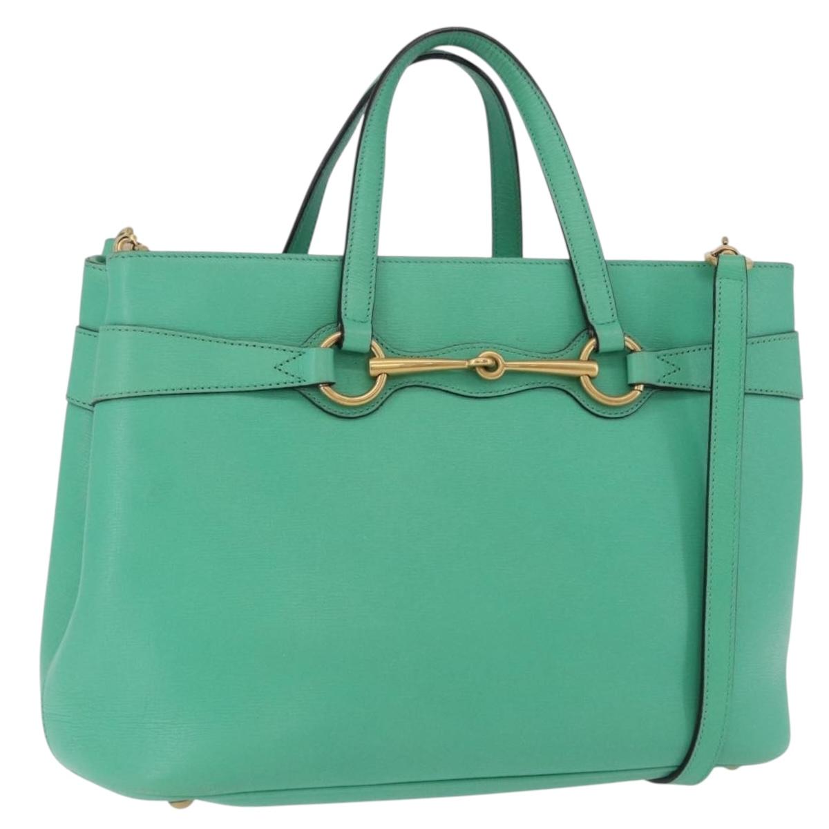 GUCCI Hand Bag Leather 2way Green Gold 319795 Auth 192124V