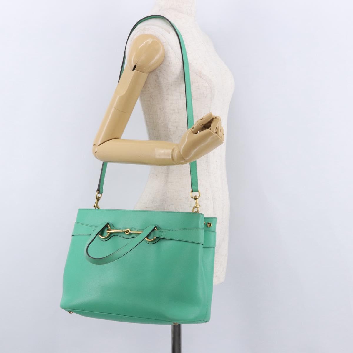 GUCCI Hand Bag Leather 2way Green Gold 319795 Auth 192124V
