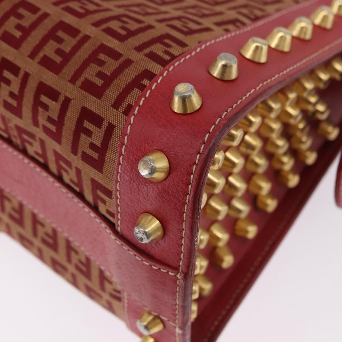 FENDI Zucchino Canvas Hand Bag Red Gold Auth 192125A