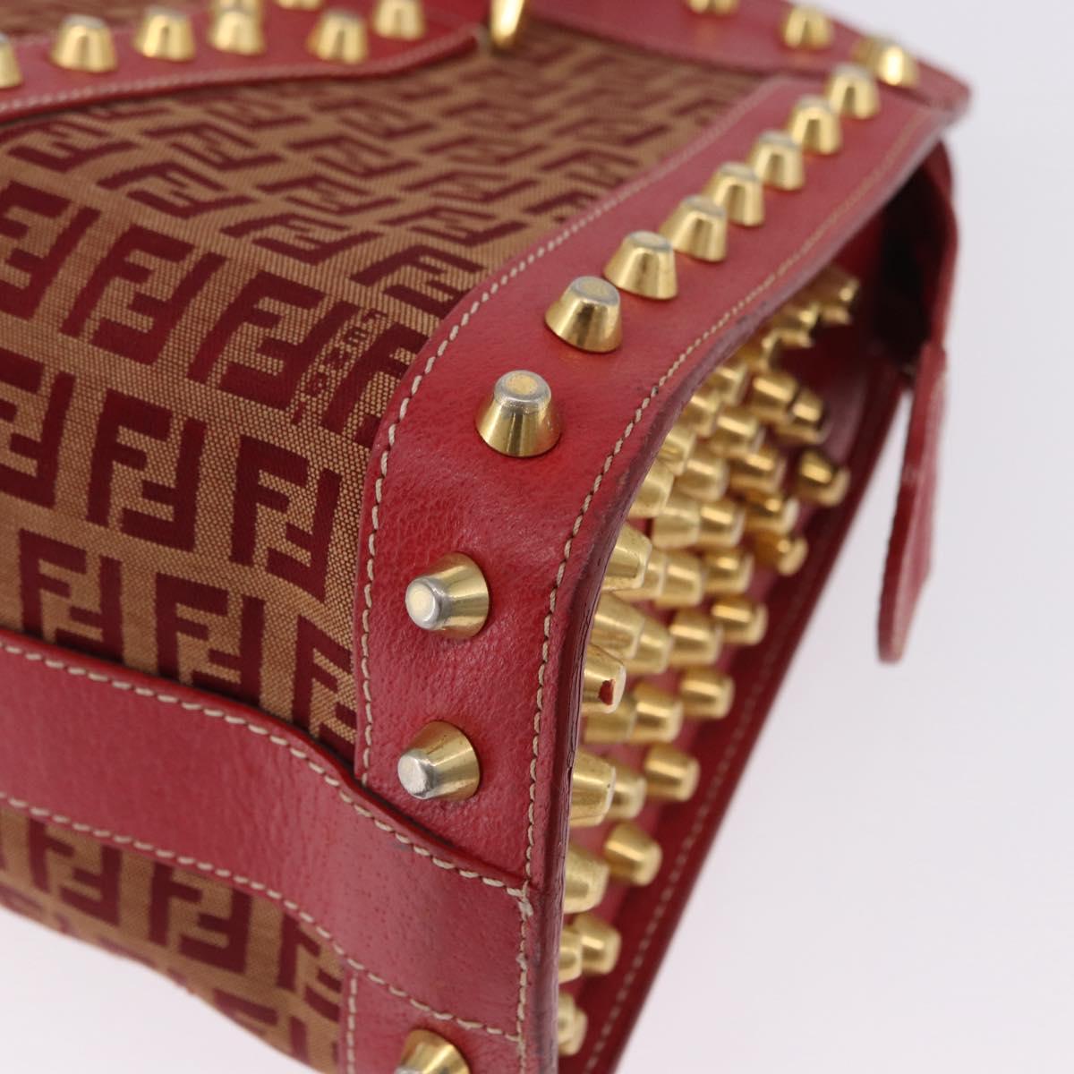 FENDI Zucchino Canvas Hand Bag Red Gold Auth 192125A