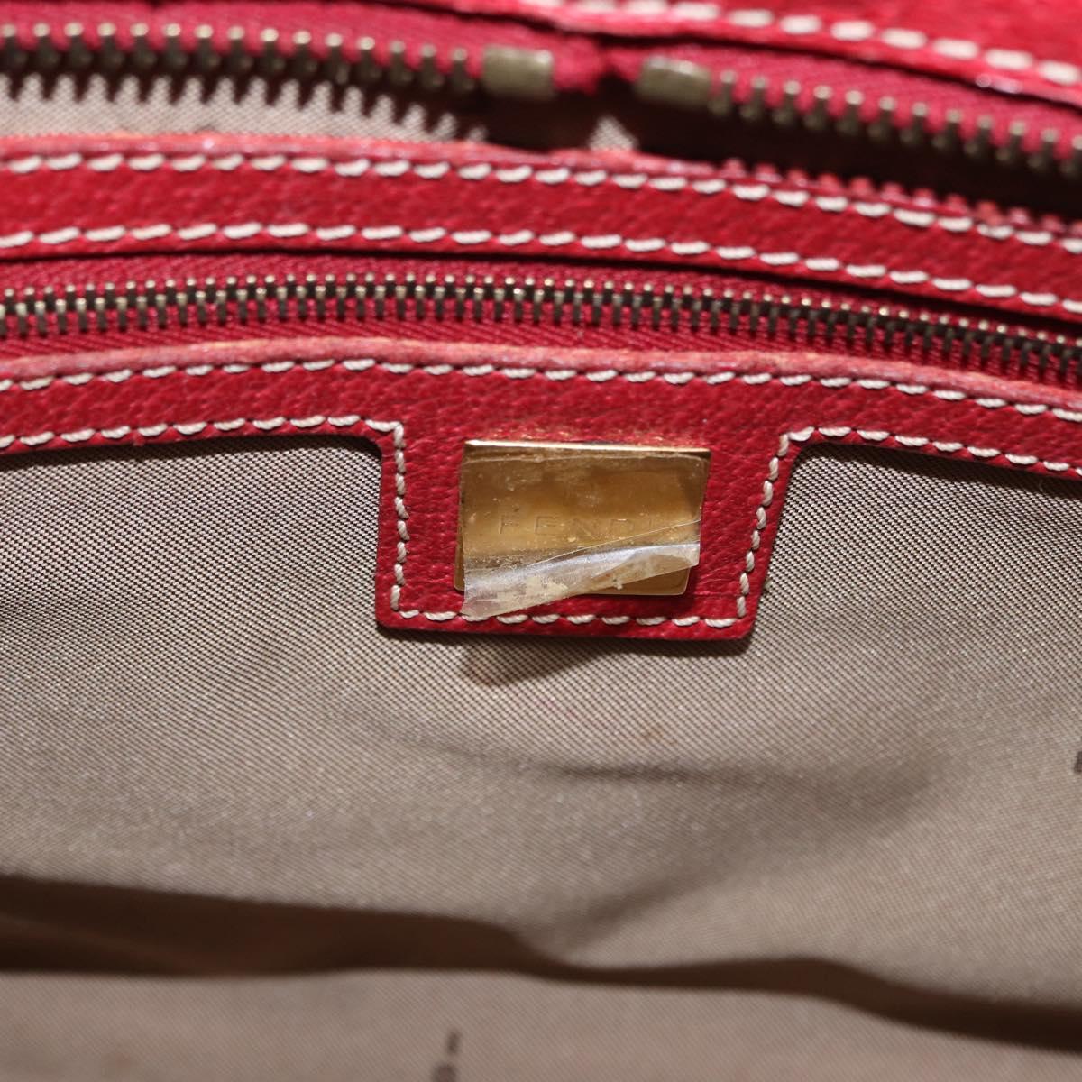 FENDI Zucchino Canvas Hand Bag Red Gold Auth 192125A