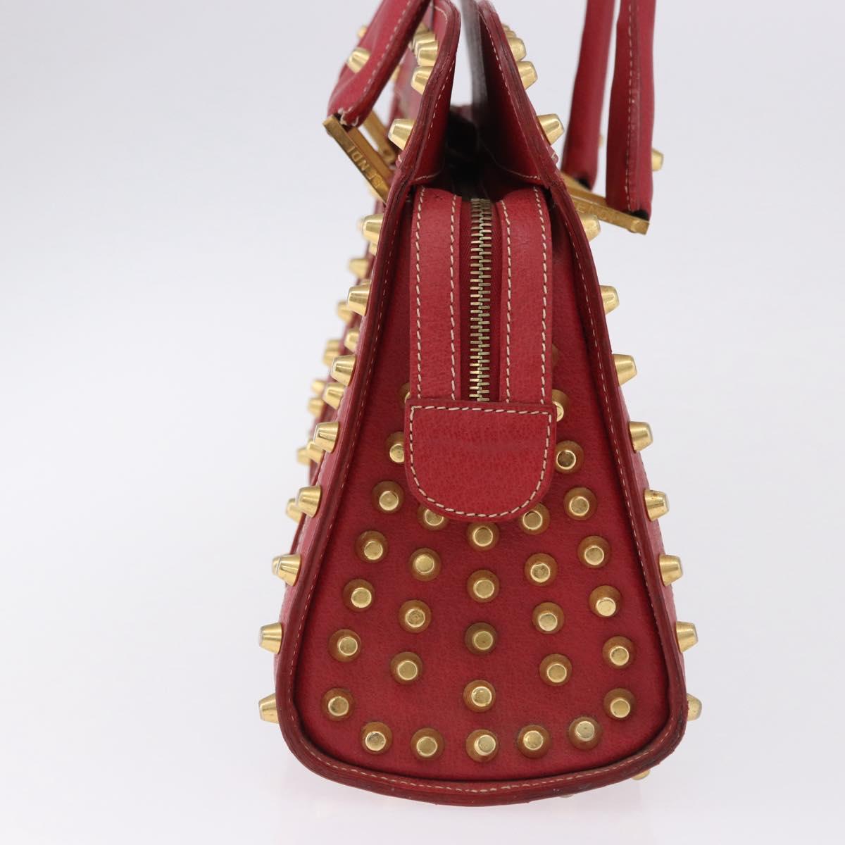 FENDI Zucchino Canvas Hand Bag Red Gold Auth 192125A